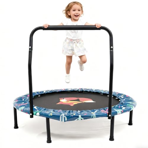 φ96cm Mini Trampolin,Fitness Trampolin faltbar mit verstellbarem Schaumstoffgriff und Sicherheitspolster Kindertrampolin bis 150kg belastbar,Gartentrampolin,Indoor- und Outdoortrampolin
