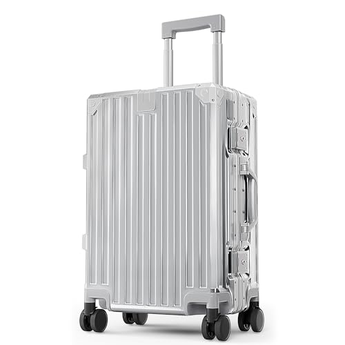 Alphasac Polycarbonat Handgepäck Koffer S - 36L Innenvolumen, Klein Hartschalenkoffer Reisekoffer Luggage Suitcase mit Rollen, TSA Schloss & Aluminium Rahmen, 56x37x22 cm, Silber