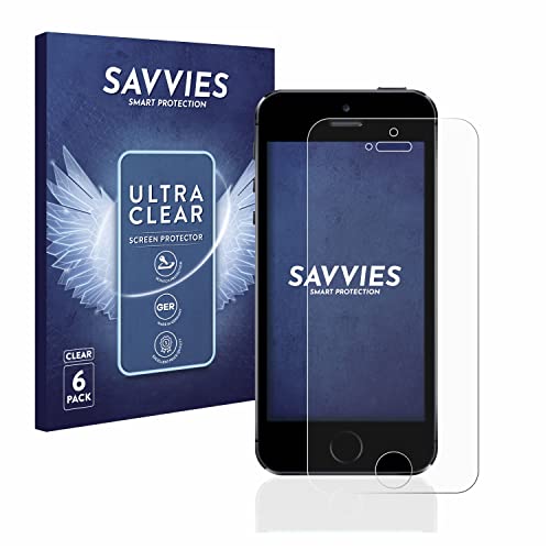 Savvies 6 Stück Schutzfolie für Apple iPhone 5 / 5S / 5C / SE 2016 Displayschutz-Folie Ultra-Transparent