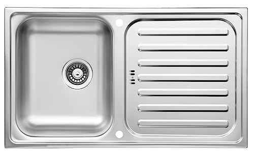 Respekta Riverside Edelstahl Spülbecken / 1 Becken Einbauspüle in 86 x 50 cm / Edelstahlspüle mit Abtropffläche geeignet für Unterschränke ab 50 cm Breite