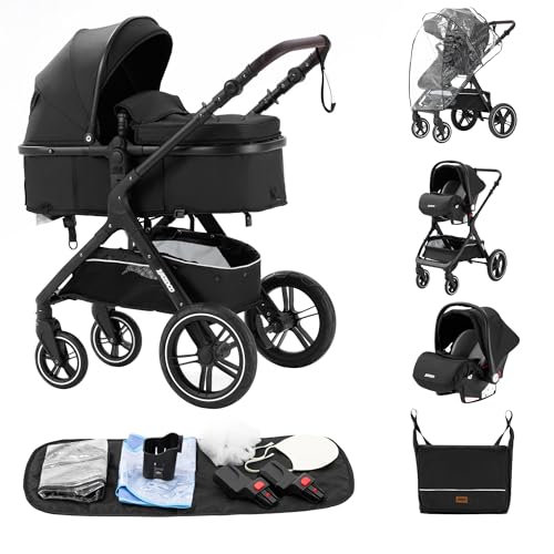 ALYIKOU kinderwagen 3 in 1 Zusammenklappbarer Kinderwagen KombiKinderwagen Aluminiumrahmen für Neugeborene Große Räder