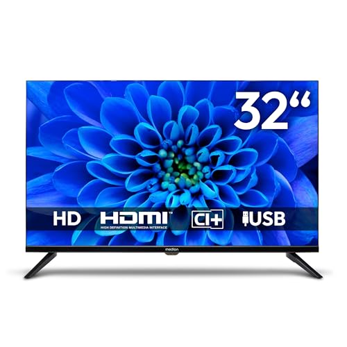 MEDION 80 cm (32 Zoll) HD Fernseher (Triple Tuner Receiver DVB-T2 DVB-C DVB-S2, 2 x HDMI, USB, Mediaplayer, VESA, CI+, MD 832000)