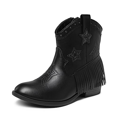 DREAM PAIRS Mädchen Jungen Stiefel Mode Cowboystiefel Westernstiefel Fashion Herbststiefel Kinder Mittlere Schuhe Warm mit Futter,Size 35,Schwarz,SDBO2302K