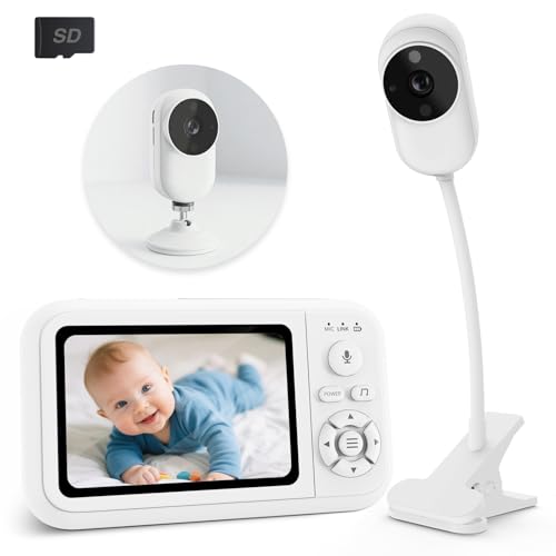 Babyphone mit Kamera, 1080P Baby Kamera Monitor mit Halterung & Bettclip Ohne WLAN, 2-Wege Audio, Weinen-Erkennung, 4X Zoom, Nachtsicht, Temperatursensor, 3,5 Zoll LCD Babyfon mit SD Karte Inklusive