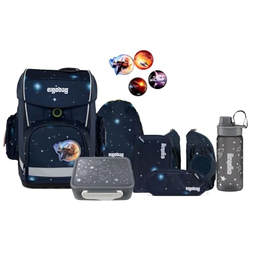ergobag Cubo Light Schulranzen Set 8tlg. inkl. Lunchset und Seitentaschen (KoBärnikus Galaxy Glow)