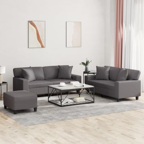 Brokky 3-TLG. Sofagarnitur mit Kissen Sofa Wohnzimmer Sitzgruppe Wohnzimmer Sofa Set Sofas FüR Wohnzimmer Grau Kunstlederer