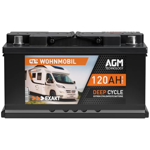 EXAKT AGM Batterie 120Ah 12V Solarbatterie Wohnmobil Batterie Bootsbatterie Versorgungsbatterie Camping Solar
