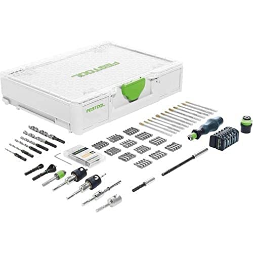 Festool Montagepaket SYS3 M 89 ORG CE-SORT (mit Holzspiralbohrer, Querlochsenker, Bohrer, Bohrsenker, Zentrierbohrer, Hakendreher, Bits, BohrerkassetteBits, Bithalter, Schraubendreher), im Systainer