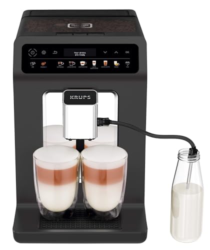 Krups Evidence One Kaffeevollautomat mit Milchschlauch, 12 Getränke, 2-Tassen-Funktion, Farbdisplay, Kaffeemaschine, TÜV-Siegel, Schwarz, EA895N10
