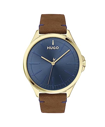 HUGO Analog Quarzuhr für Herren mit Braunes Lederarmband - 1530134
