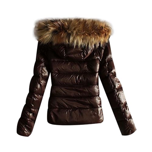 Generisch Damen Winter Daunenjacke Mode lässig mit Pelzkragen Kapuzen Daunenjacke Outdoor Winddicht wasserdicht glänzend