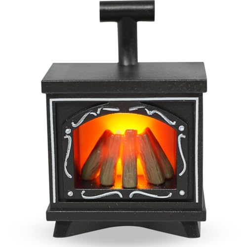 Wichtel Kamin mit Licht, LED Wichtel Zubehör Feuerstelle, Wichtel Ofen Wichteltür und Puppenhaus Deko, Beleuchtung Puppenhaus Kamin, Krippenzubehör Miniatur Kamin