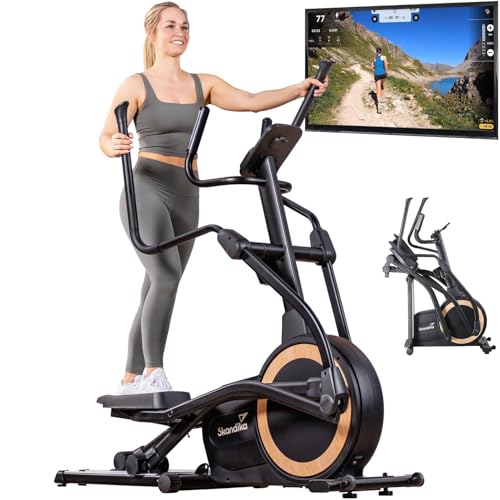 Skandika Crosstrainer für Zuhause Carbon P25-G, Crosstrainer klappbar, sehr leise, mit Generator verbraucht kein Strom, 32 Stufen, Kinomap App kompatibel, kompakt, Cardio, Ellipsentrainer Bis 150Kg