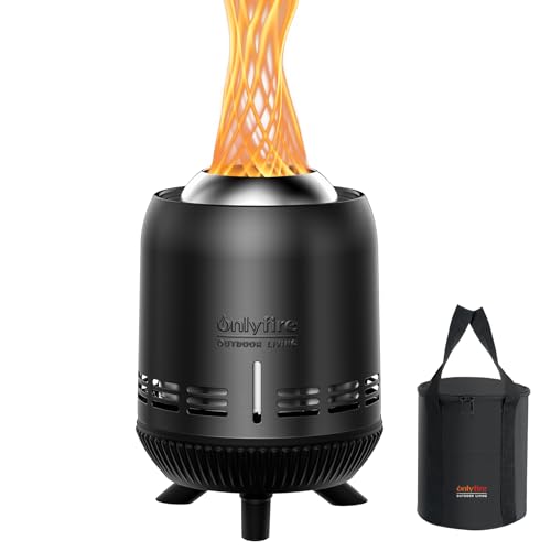 Onlyfire Rauchfreie Pellet Feuerschale, Raucharmer Feuerschalen für den Garten, Tischkamin mit Tragetasche für Balkon & Camping, Edelstahl Tischfeuer für Pellets und Holz, 15x24cm, Schwarz
