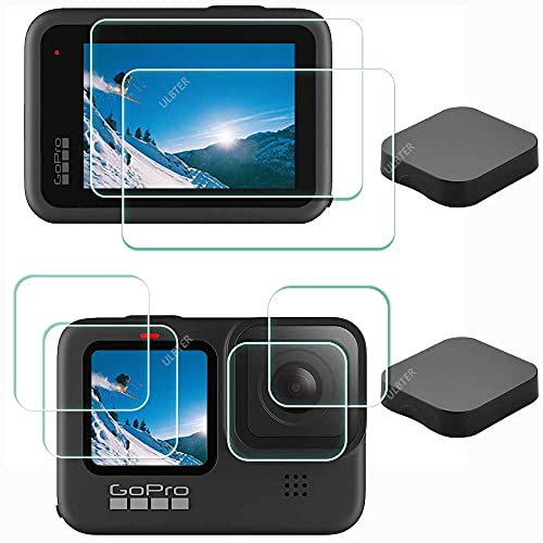 ULBTER Displayschutzfolie für GoPro Hero12 Hero11 Hero10 Hero9 Hero 12 11 10 9 Objektiv +Objektivdeckel, screen protector folie 9H Härte Gehärtetes Glas + Objektiv Deckel Lens cap [6+2 Stück]