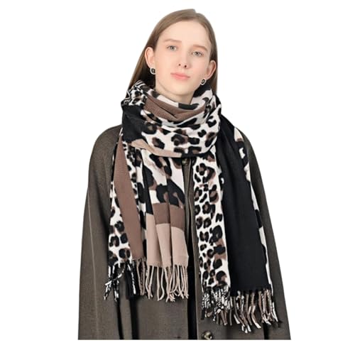 KRUIHAN Schal Leopardenmuster Damen,Imitation Kaschmir Schal Damen,Damenschal Winter Kuschelig,Khaki Schultertuch Frauen Warm,Perfekt für Weihnachten,Geburtstage & Jahrestag,Geschenke für Frauen