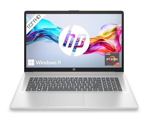 HP Laptop mit 17,3 Zoll FHD Display, AMD Ryzen 7 5700U, 16GB DDR4 RAM, 512 GB SSD, AMD Radeon-Grafik, Windows 11, QWERTZ-Tastatur, Silber
