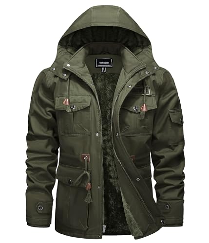 TACVASEN Herren Winterjacke Cargo Jacke Winter Warm Fleecejacke Gefüttert Frezeit Military US Jacket (S, Armeegrün)