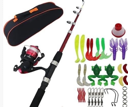 Angelset Für Kinder, 1.5M Kinderangel Starter Set, Teleskopangel, Angel Zubehör Mit Angelschnur, Angelköder Zubehör Tragetasche Angelrolle Für 3-10 Jahren Zum Angeln In Salzwasser Und Süßwasser(Rot)