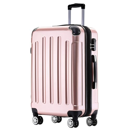 BEIBYE Hartschalen Koffer Trolley Rollkoffer Reisekoffer 4 Zwillingsrollen Polycabonat (Rosa Gold, 66cm - 70L)
