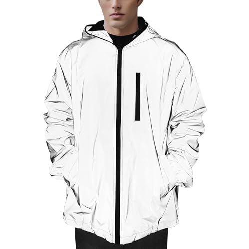 NewL 360 Reflektierende Herrenjacke Unisex Full Reflective Jacke Laufjacke / Atmungsaktiv/Winddicht / Wasserabweisend/Reflekierend, Grau, M