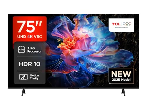 TCL 75V6C 75 Zoll Direct LED TV, 4K HDR Fernseher, Smart TV mithilfe von Google TV (Dolby Audio, Motion Clarity, Kompatibel mit Google Assistant & Alexa)