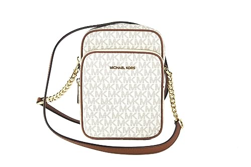 Michael Kors Jet Set Travel Signature PVC Medium Logo Chain Crossbody Flight Bag (Vanilla)