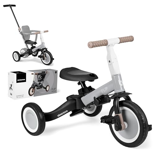 KikkaBoo FLIP Dreirad ab 1 Jahr mit Schubstange - Bis zu 5 Jahre, Laufrad 5-in-1, Umwandelbares Kinderdreirad zum Laufrad mit oder ohne Pedale, verstellbar und umbaubar, Grau