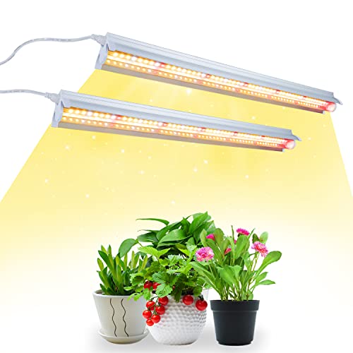Niello 2pcs T5 Pflanzenlampe LED, 42cm Vollspektrum Grow Lampe for Zimmerpflanzen, 660nm / 3000K / 5000K Pflanzenlicht mit Reflektor/Daisy Chain fur Aussaat, Gewaechshaus, Grow Shelves