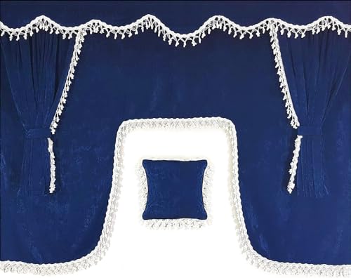 LKW Vorhänge - 7 STK. Gardinen Set in Blau mit weißen Quasten