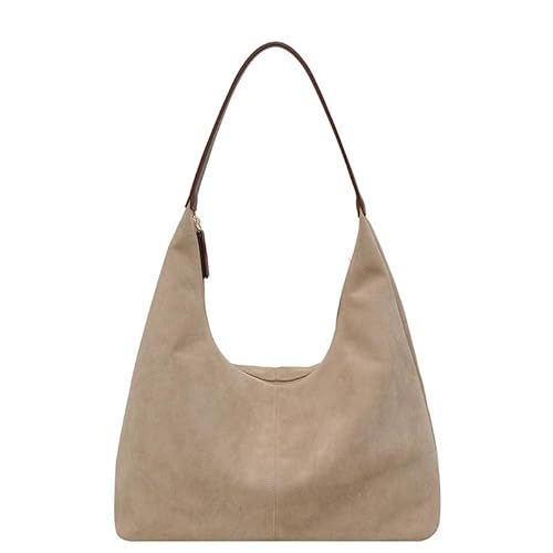 fdsmall Tote Bags für Frauen Braun Wildleder Tote Bag Große Kapazität Slouchy Schultertaschen Handtaschen für Schule Arbeit Einkaufen Reise Täglicher Gebrauch (Beige)