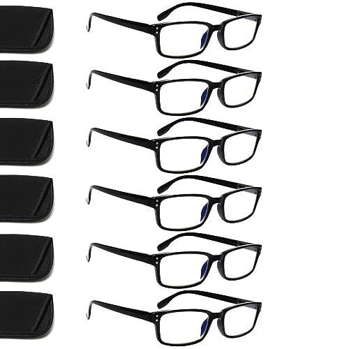 ZOECENT 6 Pack Lesebrille Herren Damen Blaulichtfilter Brille Federscharnier Computer Brillen Schwarz Lesebrillen (6 Schwarz, 1.5, x)