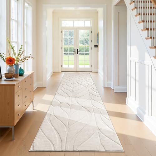 SHACOS Langer Teppich Läufer 80x250 cm Läufer Flur rutschfest Beige Teppichläufer Waschbar Flurteppich Lang Kurzflor Teppich Flur Läufer für Küche, Eingang, Wohnzimmer, Schlafzimmer