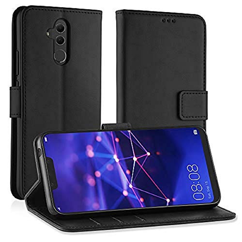 Simpeak Hülle Kompatibel für Huawei Mate 20 Lite [6,3 Zoll], Handyhülle Kompatibel mit Mate 20 Lite Leder Flipcase [Kartensteckplätze] [Stand Feature] [Magnetic Closure Snap] - Schwarz