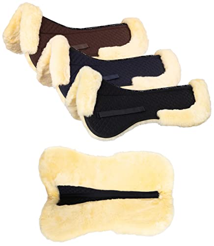 Equinate echt Lammfell Sattelkissen Spinefriend mit Wirbelsäulenfreiheit, Sattelpad S - Braun-Natur für Pferd und Pony, Sattel 15