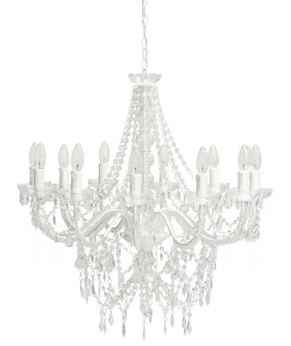 Großer 12-armiger Kronleuchter weiß mit Kristallen H70cm