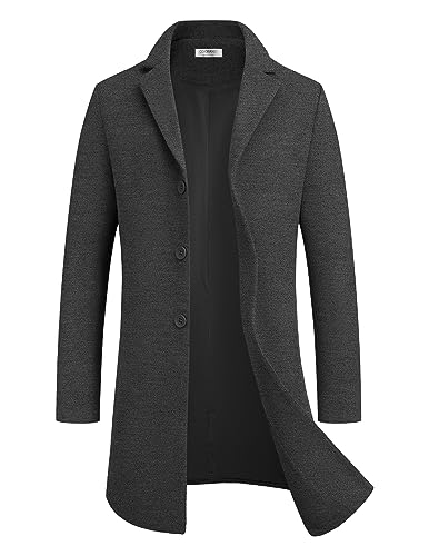 COOFANDY Herren Mantel Wintermantel Warm Herrenmantel Reverskragen Business Mantel Trenchcoat Winterjacke mit Taschen Dunkelgrau XL