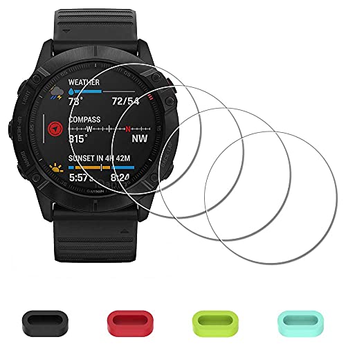 iDaPro Displayschutz Schutzfolie für Garmin fenix 6X Pro / 6X Pro Solar + 4-teiliger Ladeanschlussschutz, 9H Härte Gehärtetes Glas Displayschutzfolie Einfache Installation [4 Stück]