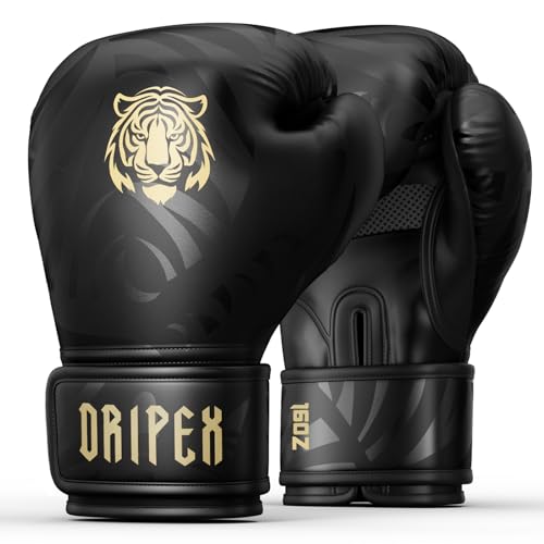 Dripex Boxhandschuhe, Boxsack Handschuhe PU-Leder, MMA Handschuhe Boxing Gloves Männer Damen für Boxen Muay Thai Kickboxen Sparring Kampfsport Training Gold(16 oz)