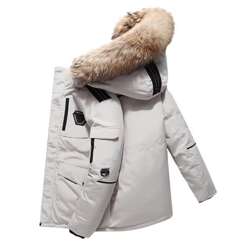 Generisch Herren Winter Mittellange Dicke Warme Daunenjacke Mit (White, L)