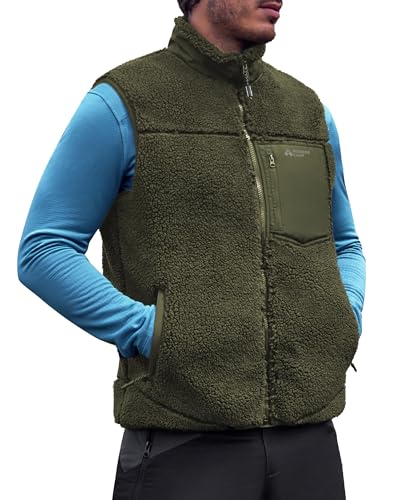 Pioneer Camp Ärmellose Fleeceweste Herren mit Stehkragen, 550g Schweres Fleece, Winddicht & Wärmende Outdoor Weste für Klettern, Wandern, Camping, Reisen, mit Reißverschlusstaschen(Army Green;M)