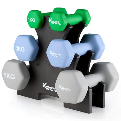 KM-Fit Hantelset 18 kg mit Ständer | Neopren Kurzhanteln 1–5 kg | Gusseisen, ergonomischer Griff, rollsicher | Fitness & Krafttraining für Home Gym