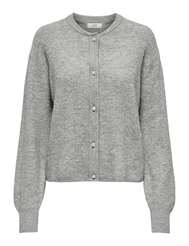 JdY Damen Strickjacke Rundhals Knopfleiste Perlen-Verzierung Knit Fit, Farben:Grau-3, Größe:S