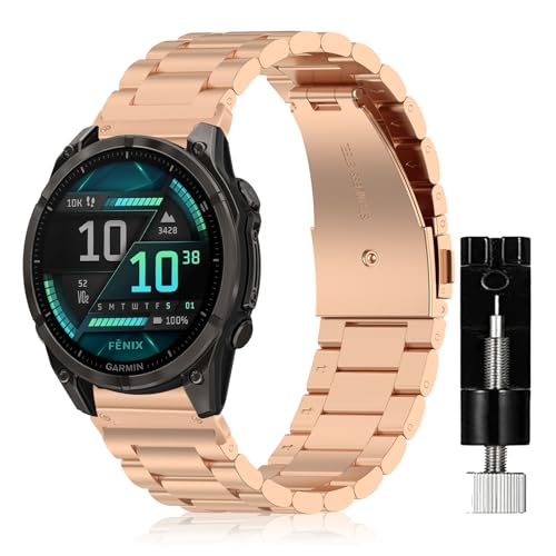 SeNool QuickFit 20mm Armband für Garmin Fenix 8 43mm/Fenix 7S Pro Solar/Fenix 7S/ Fenix 6S/Fenix 6S Pro/Fenix 5S, Metall Ersatzarmband Uhrenarmband für Garmin Descent Mk3S/Descent Mk3Si - Roségold