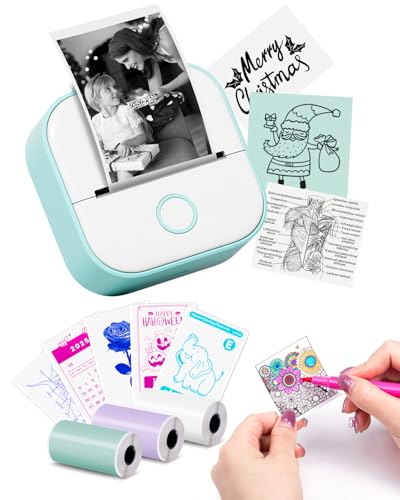 Memoking Mini Drucker - T02 Mini Drucker für Smartphone Mini Thermodrucker Bluetooth Fotodrucker Aufkleber Drucker Tiny Printer Sofortdruck für Geschenke, Studiennotizen, Anatomische Diagramme, Fotos