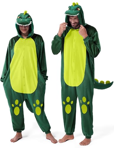 Spooktacular Creations Unisex Erwachsene Pyjama, Plüsch Jumpsuit Einteiler Dinosaurier Tier Kostüm, Cosplay Halloween Karneval (X-Large)
