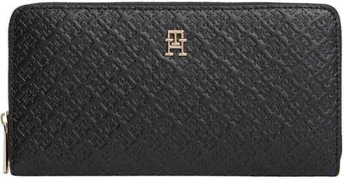 Tommy Hilfiger Damen Th Icon Lrg Za Mono Aw0aw18482 Geldbörse mit umlaufendem Reißverschluss, Black (Black)