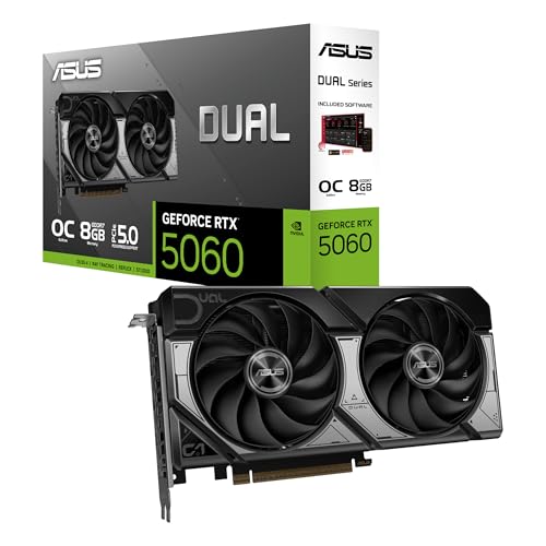 ASUS Dual GeForce RTX 5060 8GB OC Edition GDDR7 Gaming Grafikkarte (Nvidia GeForce RTX5060 DLSS 4, 2,5-Slot Design, PCIe 5.0, 3X DisplayPort 2.1b, 1x HDMI 2.1b, DUAL-RTX5060-O8G)
