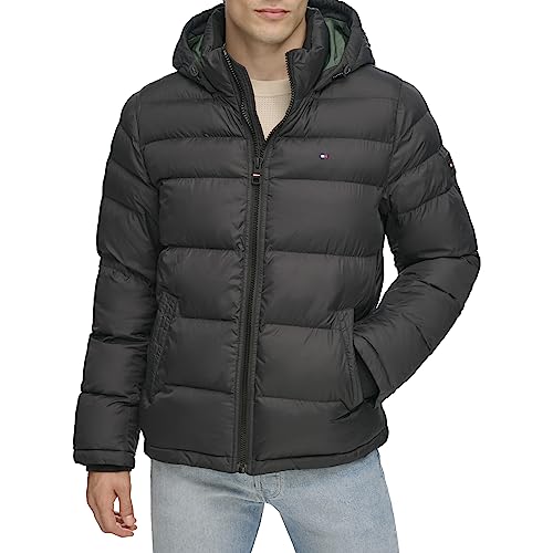 Tommy Hilfiger Herren Hooded Puffer Jacket Daunenalternative Oberbekleidung, Tiefschwarz, M