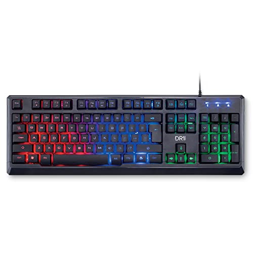 DR1TECH Puma Ergonomische Gaming Tastatur Mit LED Hintergrundbeleuchtung Für PC/PS4 - 104 Tasten Mit 6-Tasten-Rollover - USB Tastatur Mit Kabel (QWERTY Internationales-Layout)